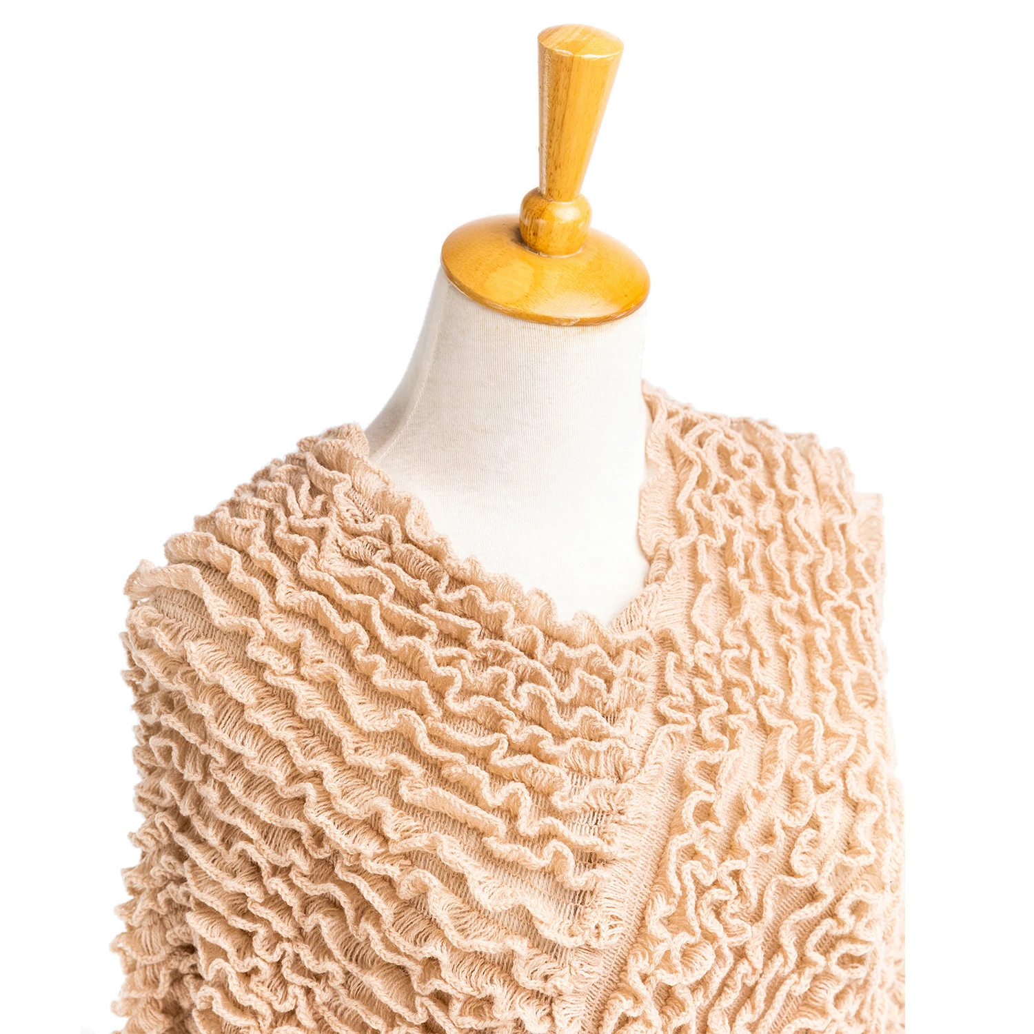 Spring Autumn Winter Woman Lady Fashion Poncho Warp knit crinkle V neck Pullover Oversize Wraps Ruffled Bat wing shape Shawl