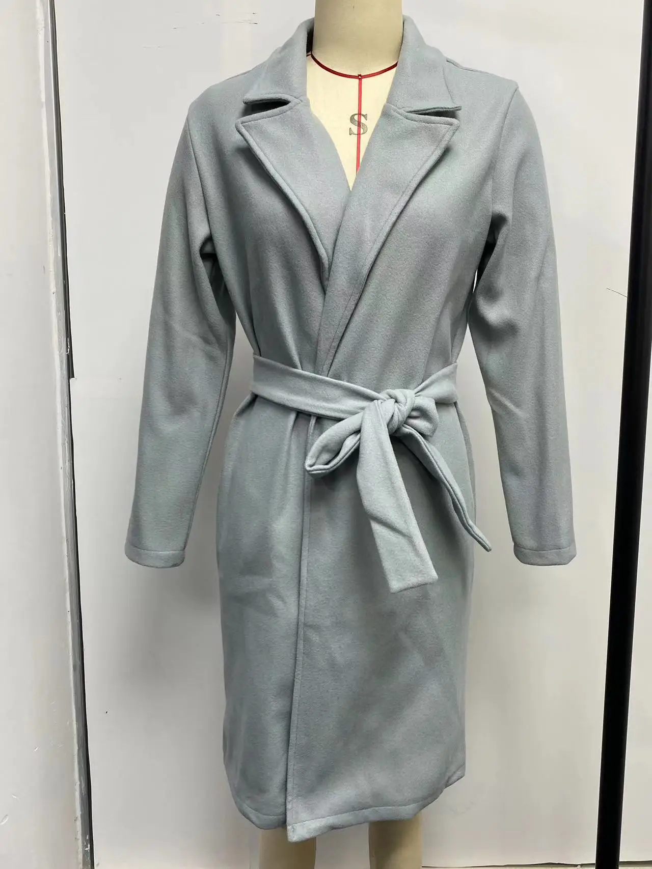 2024 Autumn and Winter Fashion Simple Temperament Long Sleeve V-neck Bandage Wool Coat Women Coat Outwear