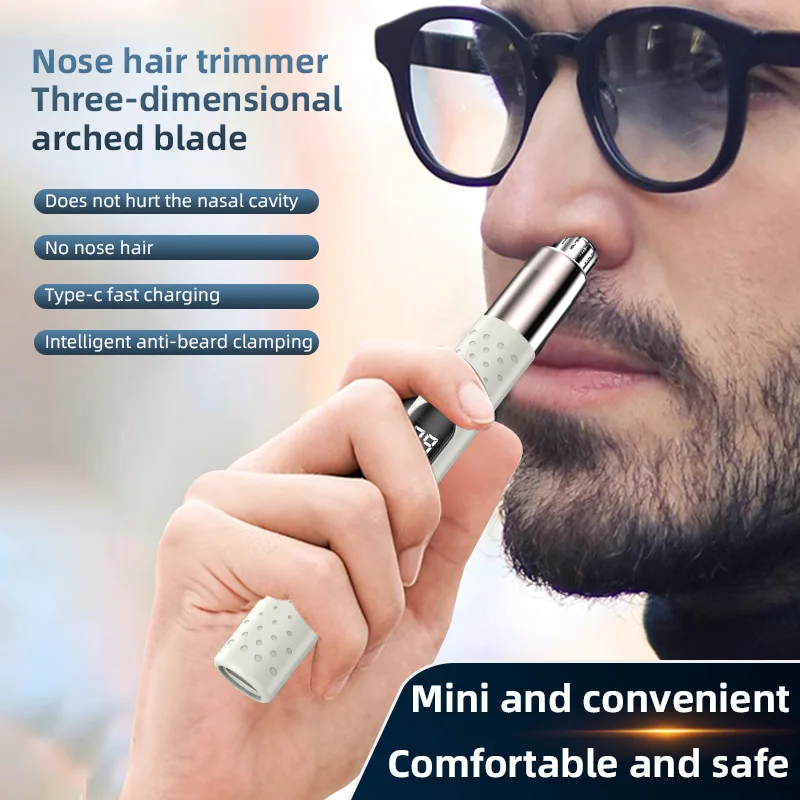 Mini Electric Nose Ear Hair Trimmer Rechargeable Razor Beard Hair Nose Trimmer LED Display Hair Removal Shaver