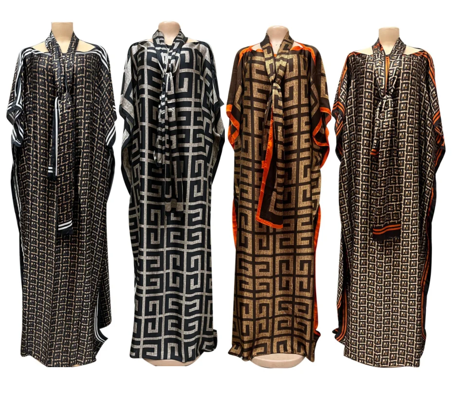 Hot sell Fashion  African Dress Print Long Dress with scarf  plus size African Dresses