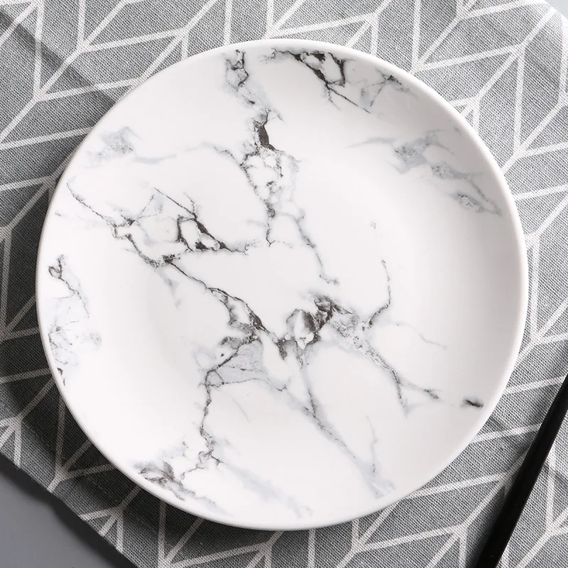 Factory direct supply private label 8 inch marble grain ceramic plate cheap creative modern japanese porcelain tableware