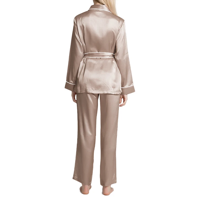 Wholesale Full Length Silk Pyjamas Set Silk Long Sleeve V Neck Women Pajama