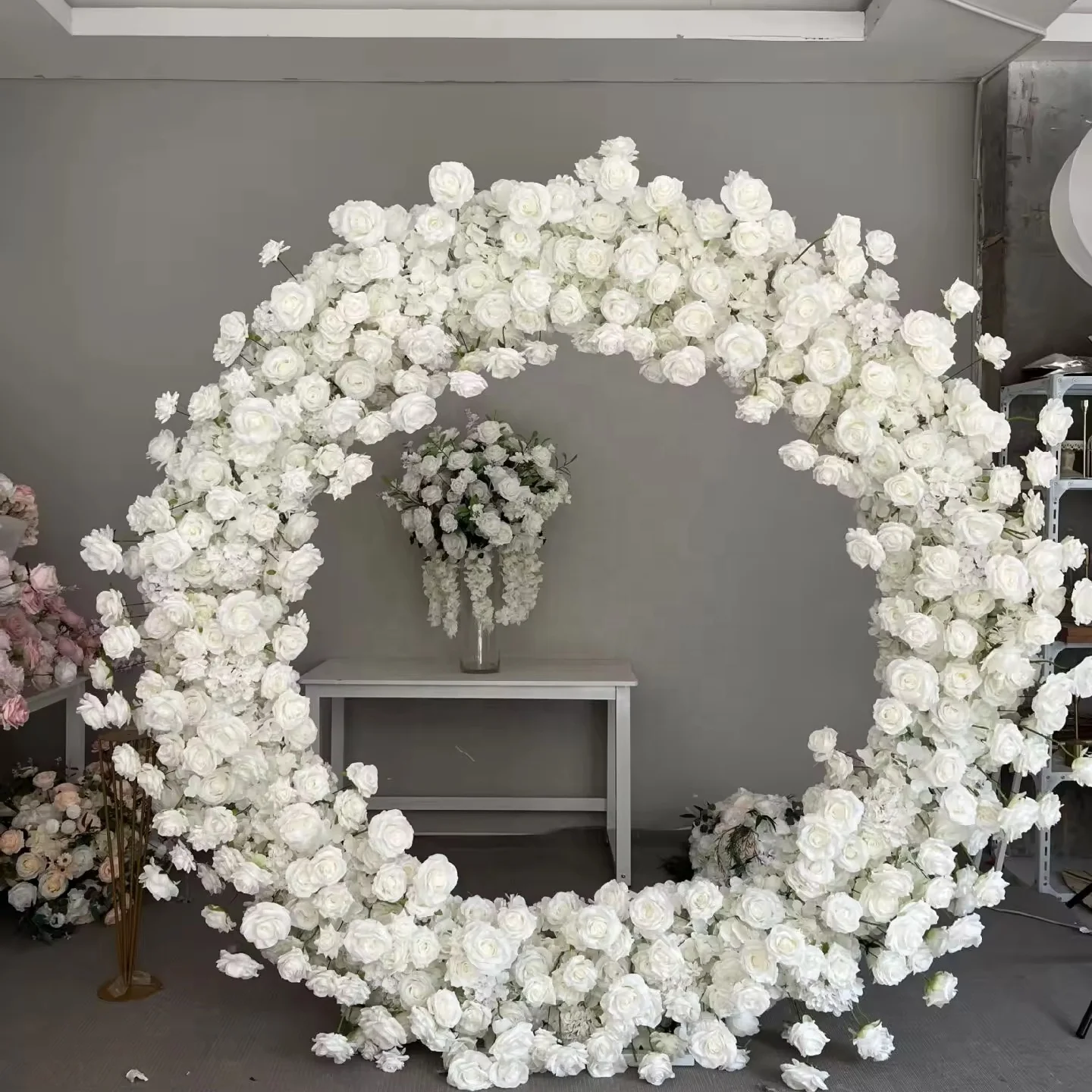 KEWEI-J894 2M Round Flower Arch Artificial Orchid Roses Flower Row Double Floral Wedding Runner Flower Arch