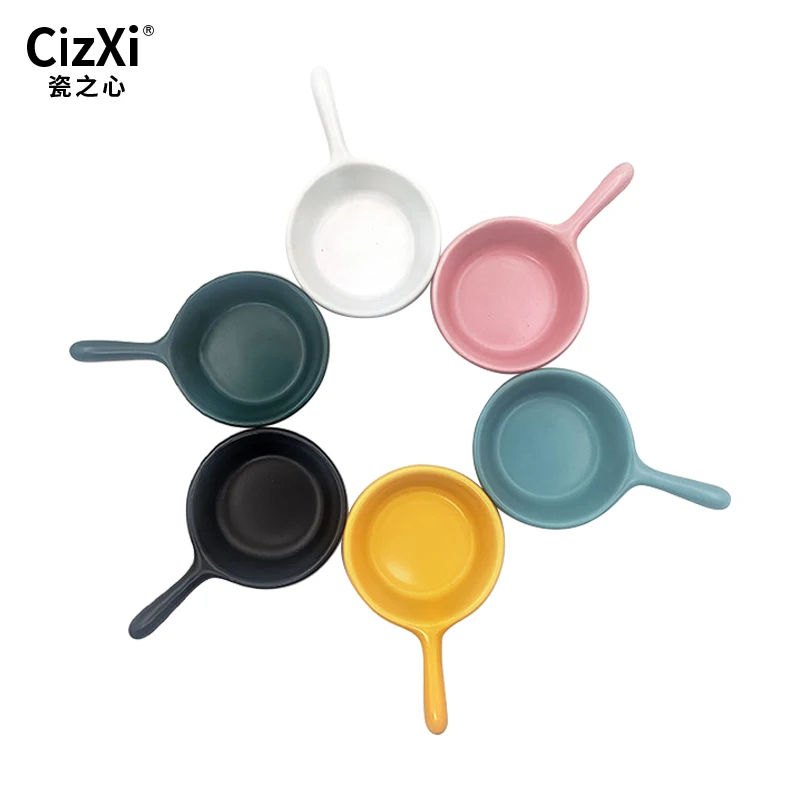Creative Ceramic With Handle Seasoning Small Round Dish Japanese Style Salad Sauce Soy Plate