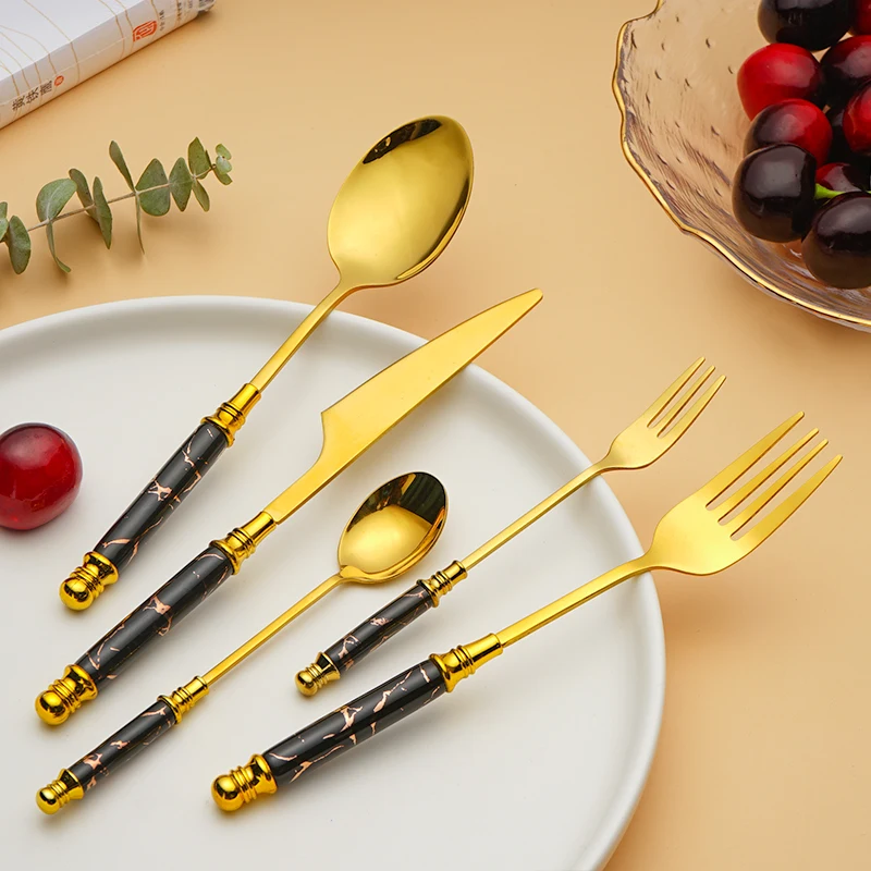 Amazon продает роскошные скандинавские наборы столовых приборов с керамической ручкой из нержавеющей стали, Элегантные наборы столовых приборов из 5 предметов