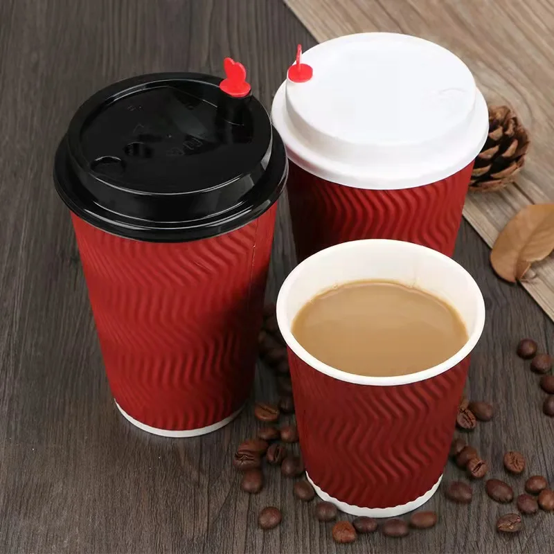 Customized 4/6/8/12/16oz Ripple Wall Craft Paper Cups with Black Lid Beverages Logo Design Options Milk Coffee-Direct Factory
