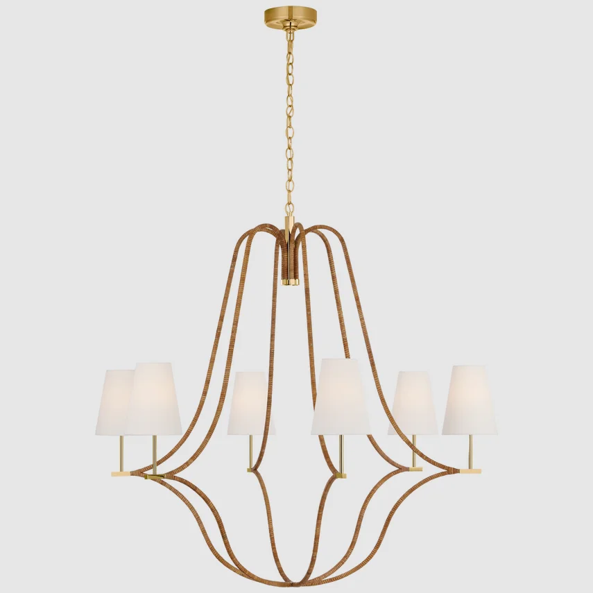 Custom American Cage Metal Pendants Light Farmhouse Villa Indoor Lighting Decoration Fabric Lamp Luxury Brass Big Chandelier