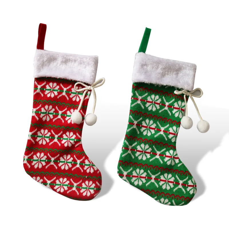 Traditional Red Wave Knitting Holiday Santa Stocking Item Gift Packing Socks Christmas Hosiery Sock Fabric Xmas Stocking