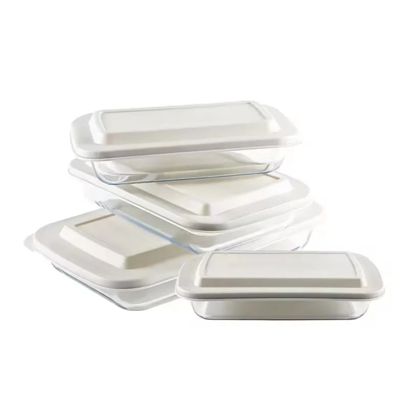 Glass baking tray microwave steaming oven with lid utensil high temperature resistant tableware household container fish plate