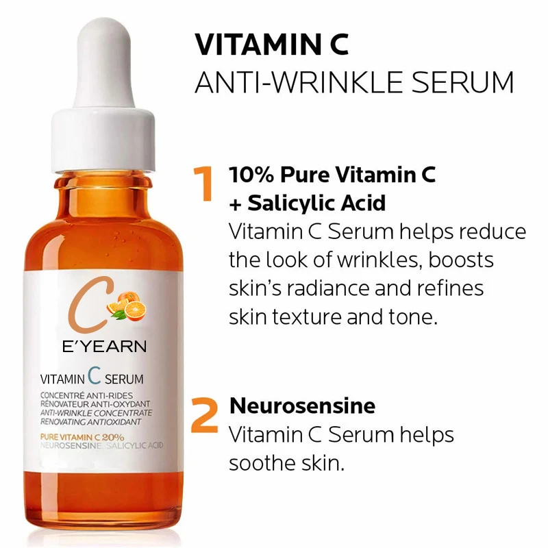 Private Label Vitamin C Serum 30ml / 1 Fl oz Hydrating Antioxidant Face Anti-Wrinkle Skin Brightening