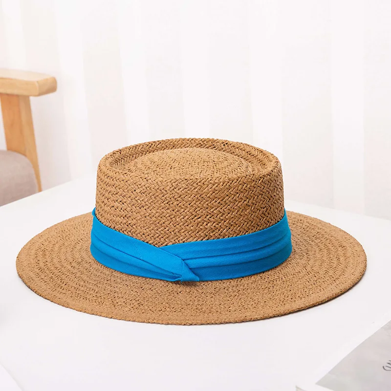 Women New Summer Flat Top Big Eave Hat Outdoor Travel Sun protection Beach Hat Net Red Top Hat Wholesale