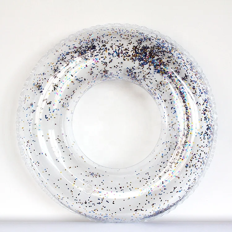 BSCI Manufacturer Clear Inflatable Tube Swimming Float Ring With Colorful Glitter For Adults