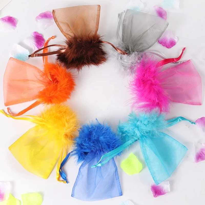 Custom Organza Bag 7x9 Wholesale Feather Organza Drawstring Pouches Gift Bags Jewelry Pouch Storage Fur Organza Bags