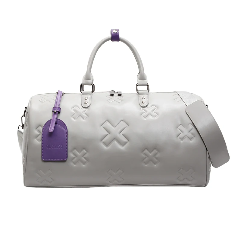 Embossed Logo PU Leather Duffel Bag Large Capacity Travel Weekend Bag With Dry Wet Pockets