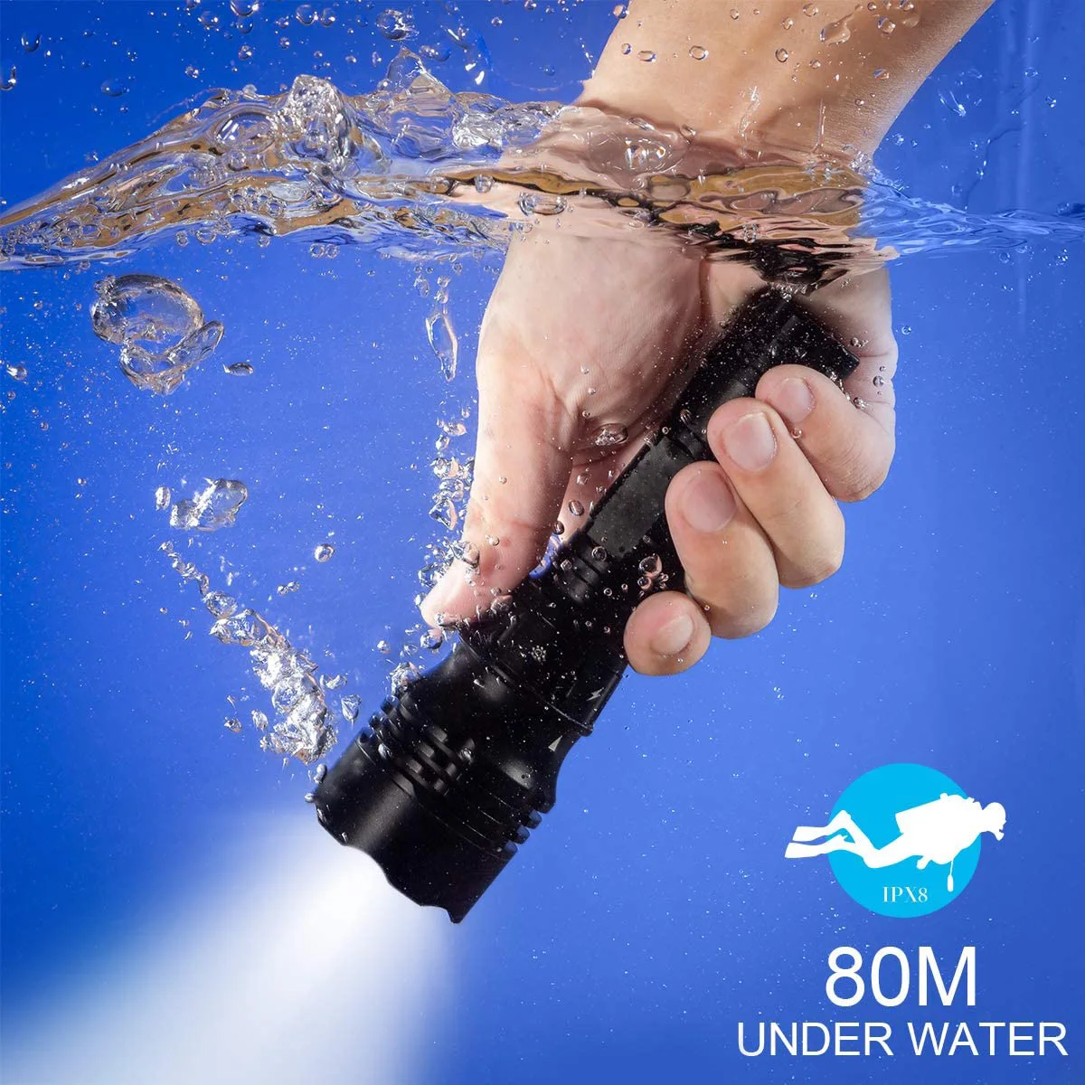 Подводный дайвинг фонарик 80 м фонарь для дайвинга 2000 люмен Водонепроницаемый подводный светодиодный свет под водой глубокого моря пещера