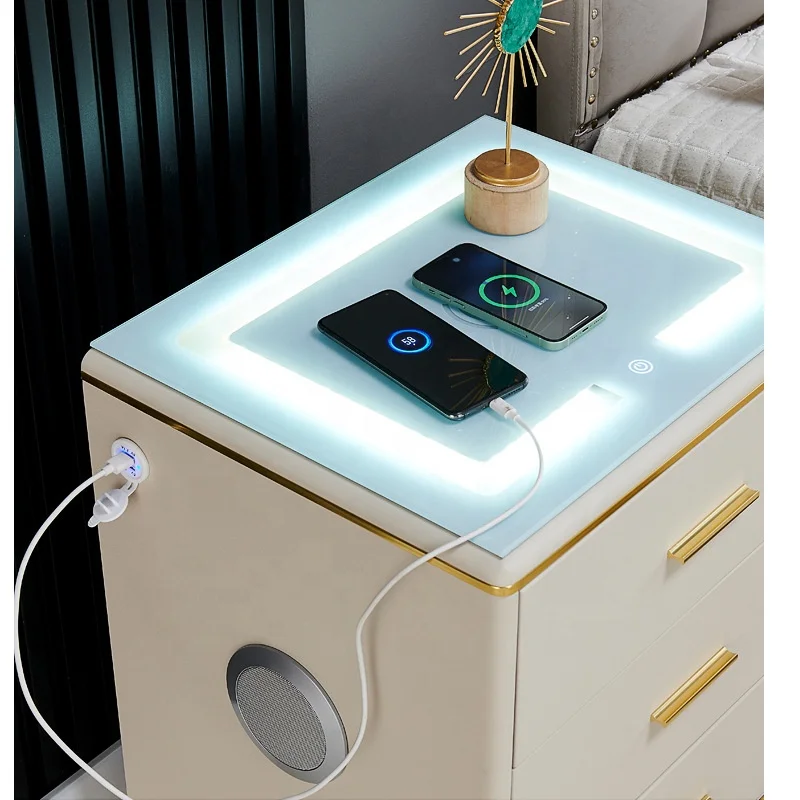 Bedroom Furniture Multifunctional smart bedside table USB wireless charging Bluetooth audio fingerprint lock