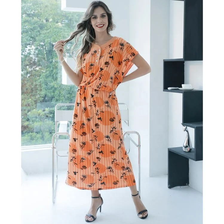 Amazon Supplier Plus Size Women Sleepwear Sexy Dresses Print Summer Logo Nightgown Soft Sleepwear Cotton Women Pajama