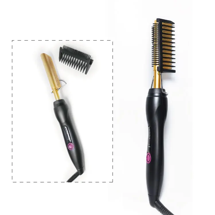 Оптовая продажа, индивидуальная этикетка, медная электрическая расческа, высокотемпературный выпрямитель для волос, блестящая расческа для вьющихся волос