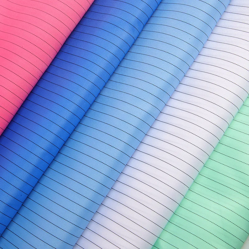 Waterproof Taffeta 98% polyester+2%conductive fiber ESD 5mm Strip Fabric for Cleanroom Anti Static uniform