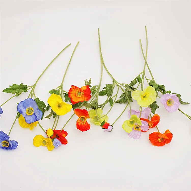 China Artificial Flower Supplier Bulk Supply Wedding Decoration Silk Artificial Flocking Stem Poppy Flowers