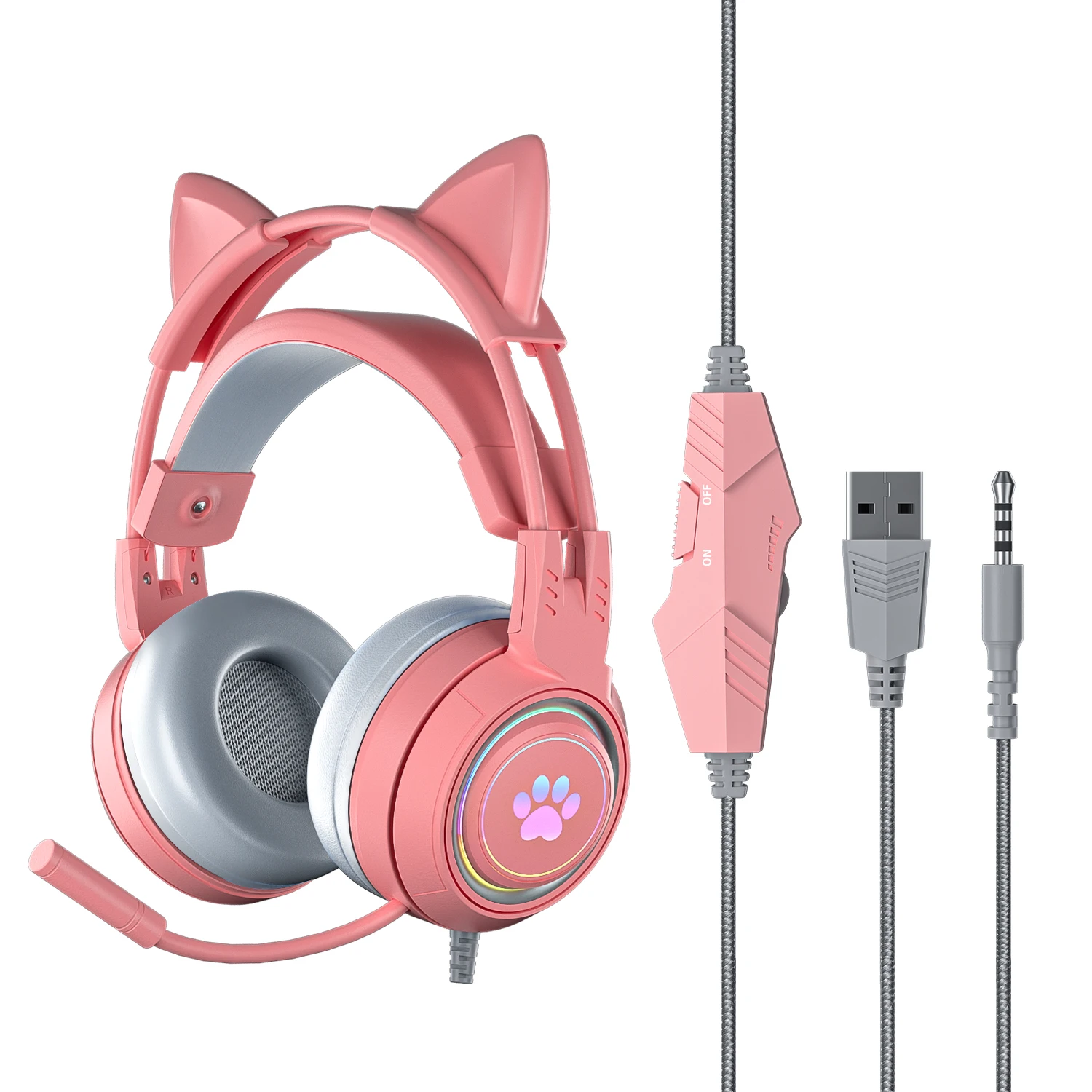 soyto G25 50mm LED light cat ear headset with microphone A gaming luminous headset designed for gamers, girls and boys