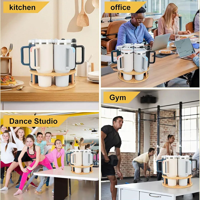 360 Rotating Cup Holder Bamboo Water Bottle Organizer for Stanley 14/20/30/40 oz Tumbler Kitchen Storage Organizer Accessories