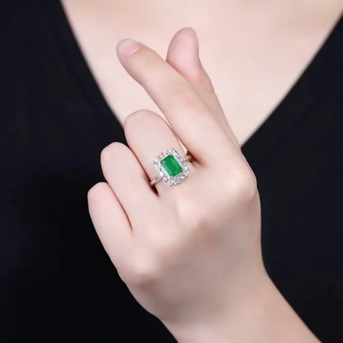 MEDBOO Fine Jewelry Manufacturer Real 18k White Gold 1.43 CT Emerald Cut Jewellery Natural Afghanistan Gemstone Emerald Ring