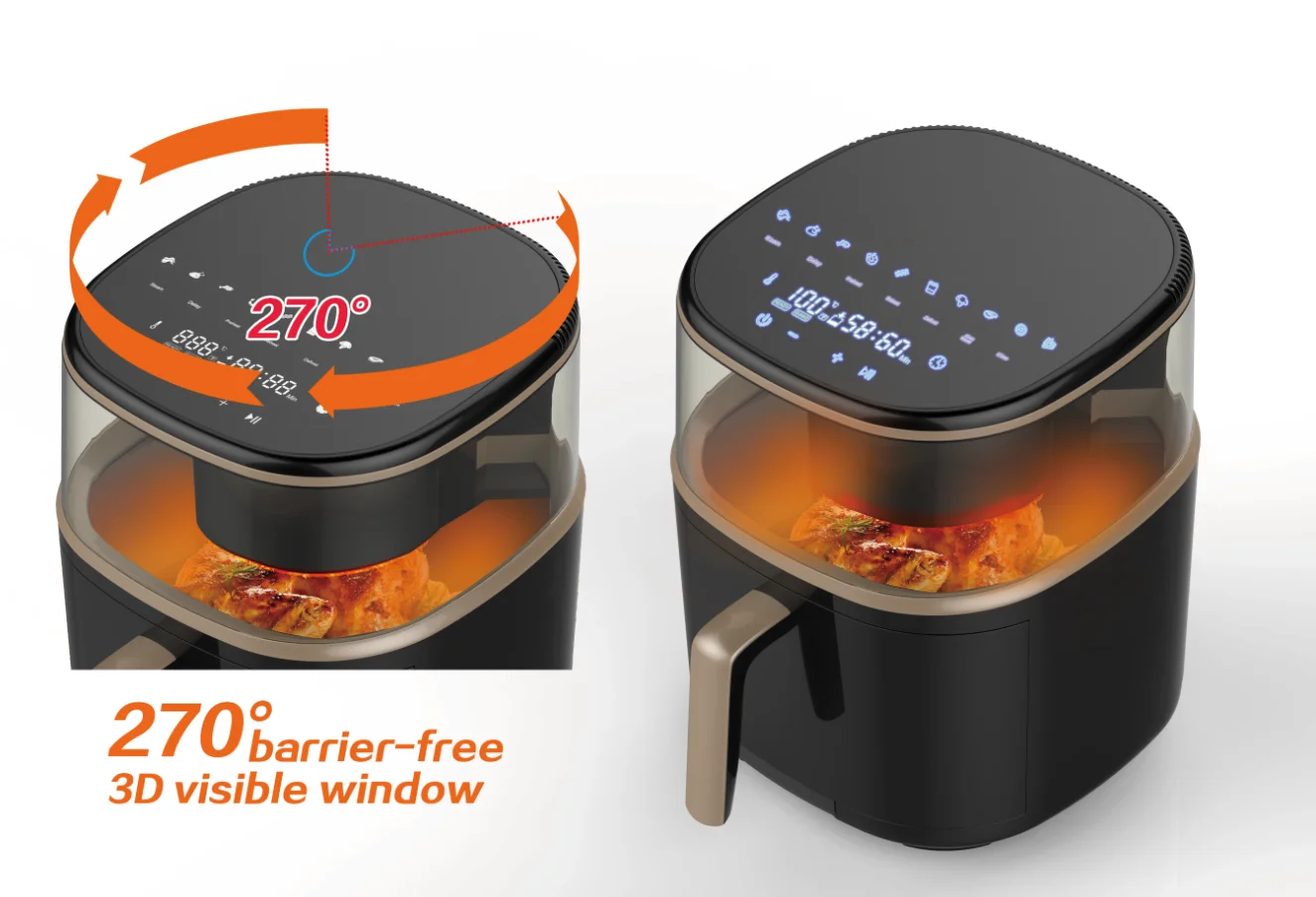 OUGUANXUAN OEM  Household Visual Touch Freidora De Aire 8 Litros Steam Air Fryer Oven With Steamer Function