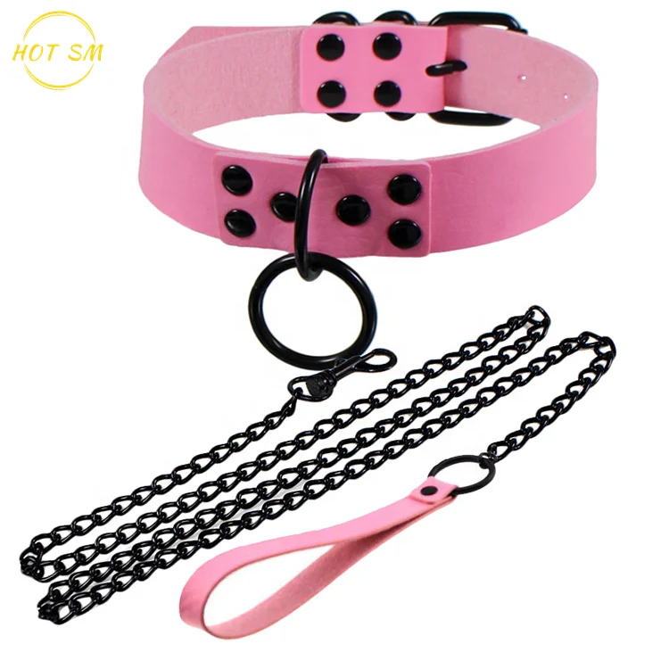 
Sexy Rivet Punk Metal Slave PU Leather Collar Traction Rope BDSM Bondage Necklace O shape Chocker 