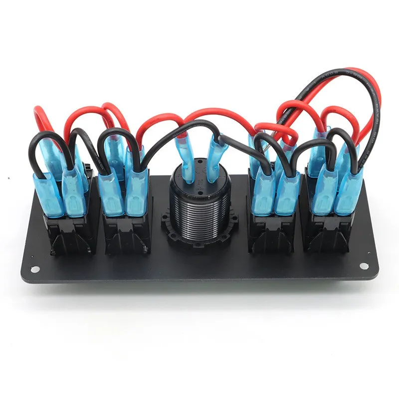 Aluminum Black 4 Gang 12V Switch Panel Marine Boat Car RV Truck Switch Panels USB Digital Voltmeter