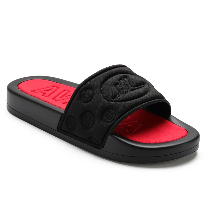 Henghao Black Slipper Embroidery Super Soft Comfy Beach Slippers Wool Leather Slides Slippers Unisex Slide Sandals