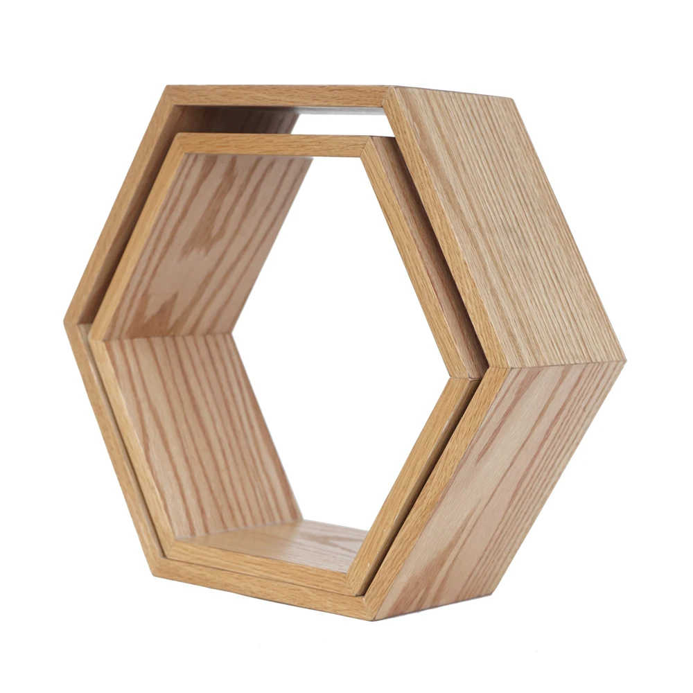 
Home rustic hexagon shelves wooden floating decorative shelving 