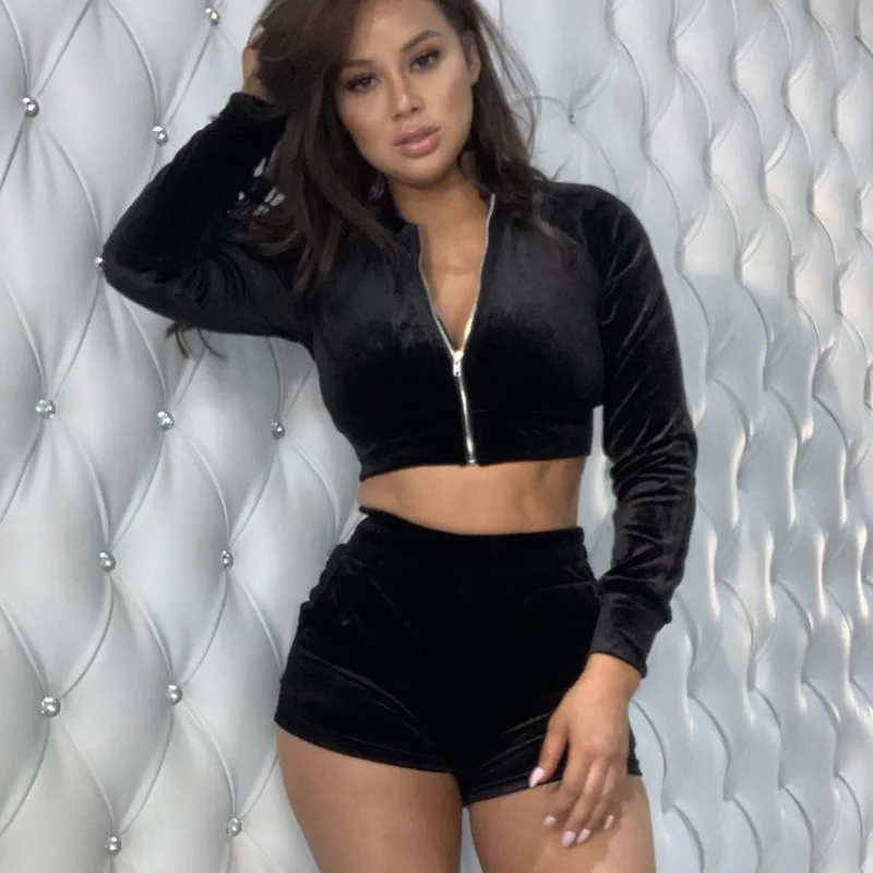 PH-2061327 2020 Новое поступление, летние женские бархатные комплекты из 2 предметов, короткий топ и шорты, повседневные спортивные костюмы