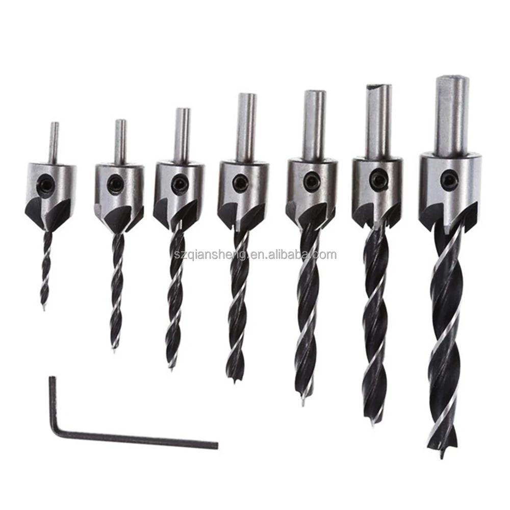 7pcs 3mm-10mm HSS 5 Flute Countersink Drill Bit Set Carpentry Reamer Woodworking Chamfer End Milling Hole
