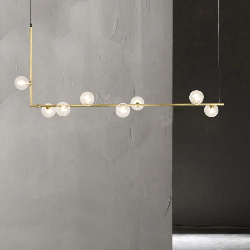 
Well quality led aluminium linear modern designer dinning room chandeliers 6 lights globe pendant light fixture for dining table 