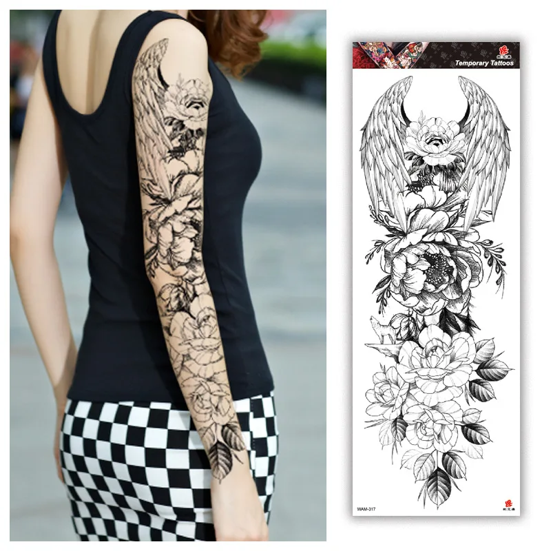 Full Arm Temporary Tattoo For Men Body Sleeve Military Warrior Tattoo Sticker Large Women Leg Half Armband Sleeve Tattoo Sticker