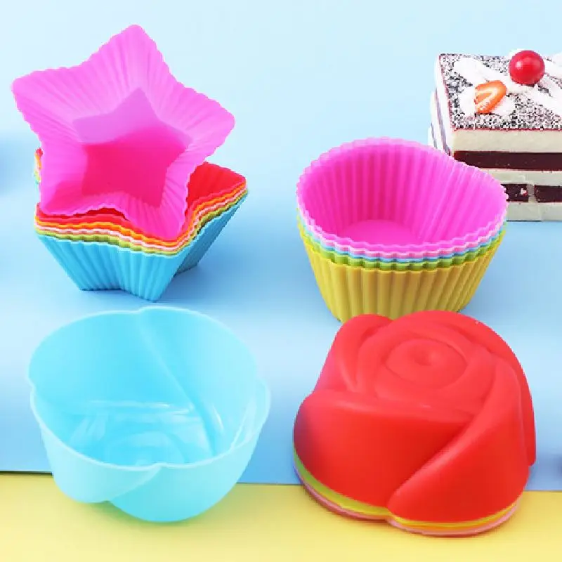 Silicone Material Muffin Cup Creative Multi-shape Cake Mold Kitchen Tool DIY Baking Mold Pudding Cake Donut Biscuit Etc R1775
