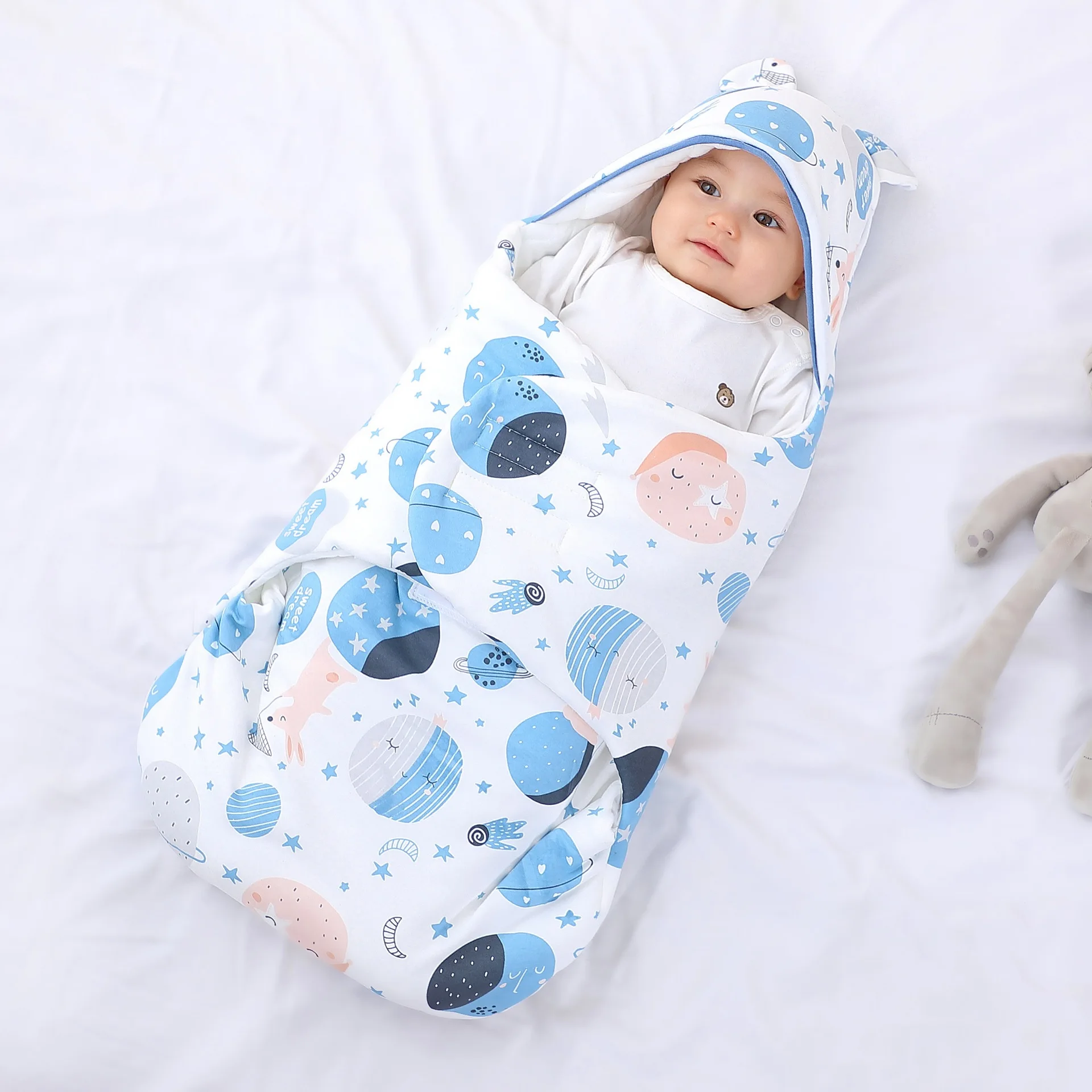 Pure Cotton Newborn Baby Sleeping Bag with Butterfly baby Swaddling Design Button Closure Thick Winter Delivery Room Package
