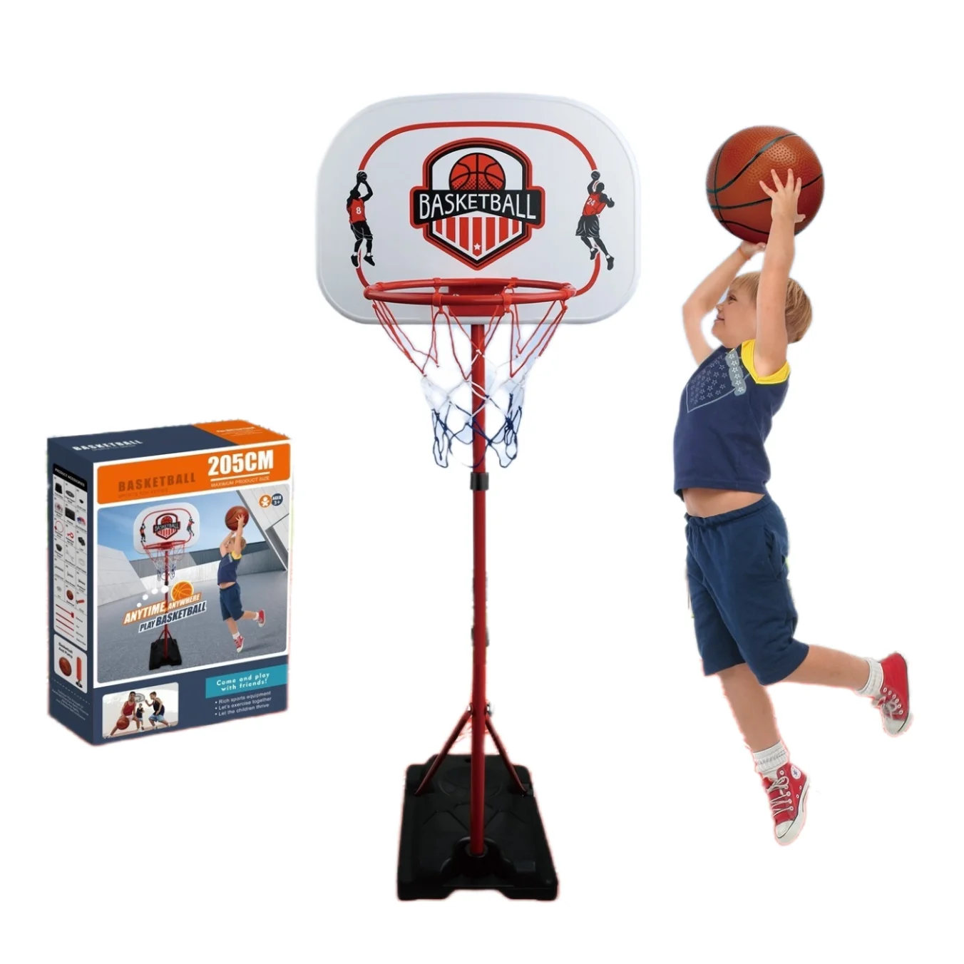 205cm Custom Indoor Basketball Stand With Ball Sport Game Kids Portable Toys Sport Training Equipment Basketball Hoop Outdoor