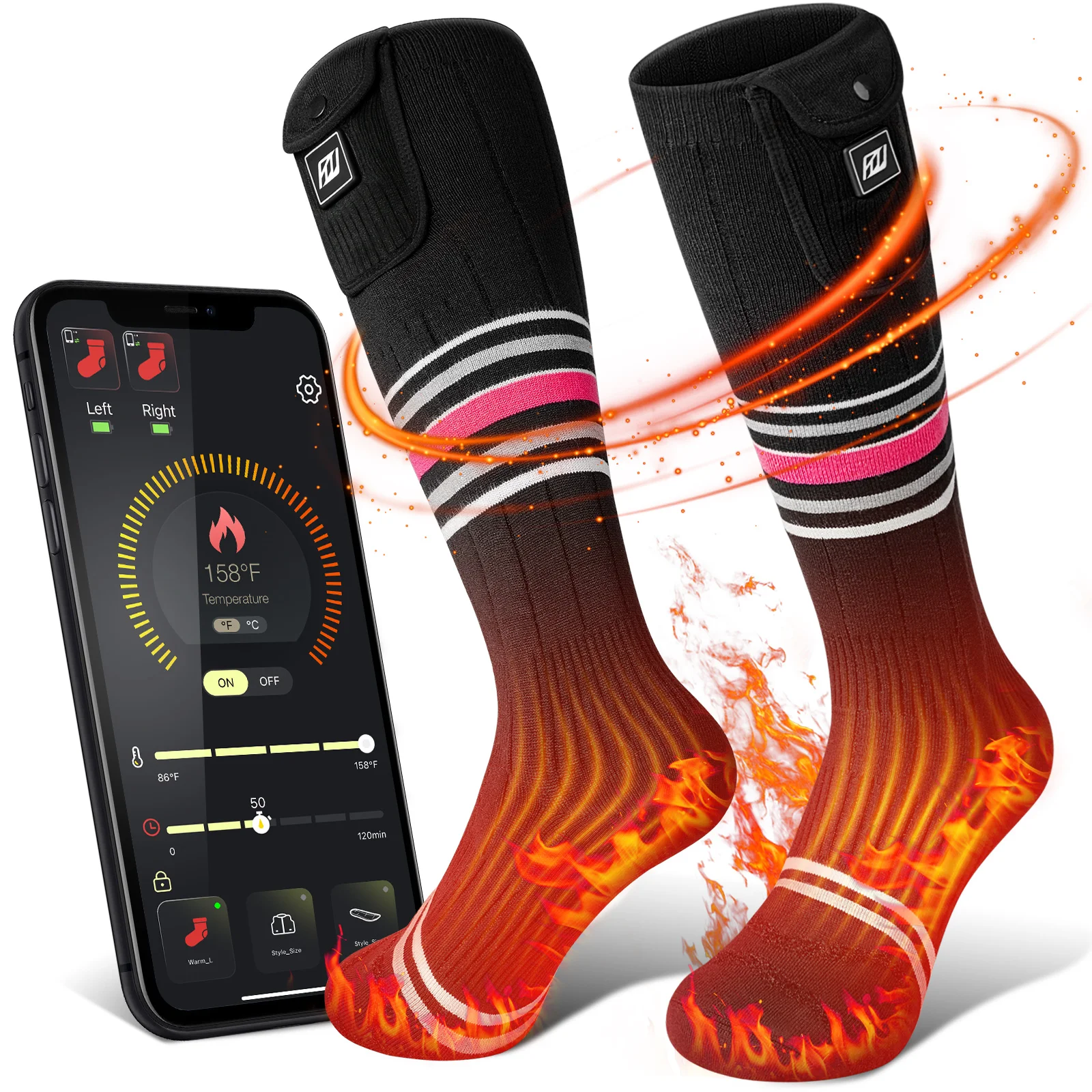 Bluetooth Wireless APP Remote Control Battery 7.4V 3000mAh USB Battery Powered Rechargeable Heated Socks for Ski