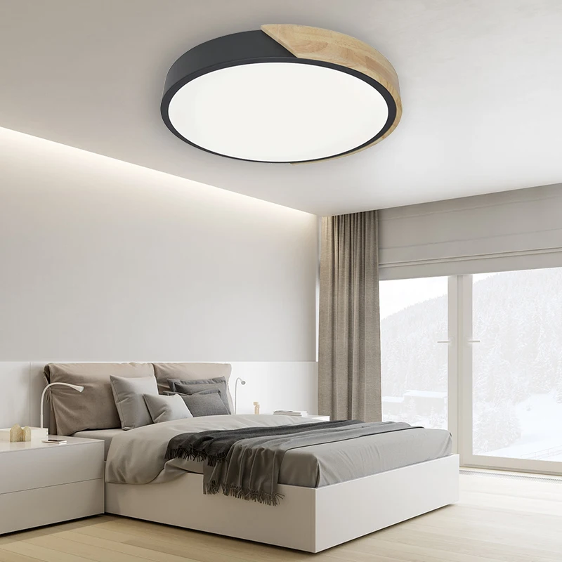 Surface Living Room Bedroom Home Decor Flush Mount Modern CCT Adjustable Wooden Lampara Fixture Acrylic Round Led Ceiling Light