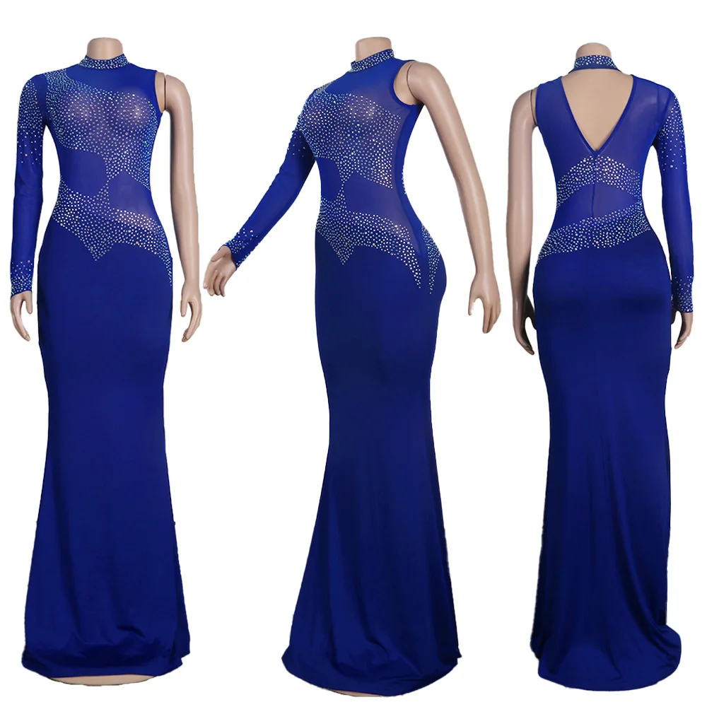 W81024 sexy fashion rhinestone plus size long elegant dresses women party evening gown