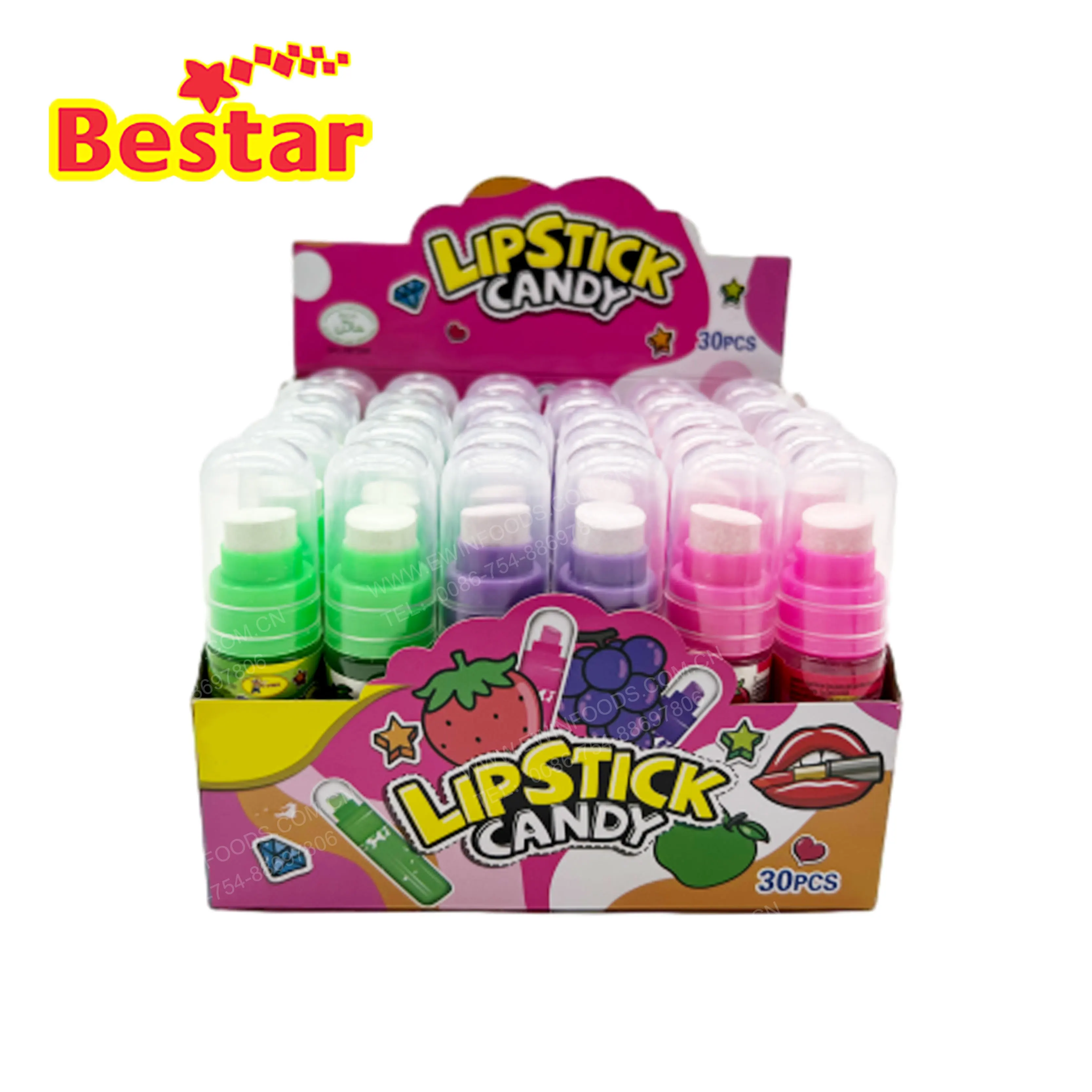 OEM Candy manufacturers halal Fruit Flavor Lipstick Shape Press Candy Hard Candy With Sour Powder for wholesale