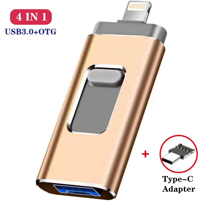 4 in 1 OTG USB Flash Drive 32 64G 128G 256G Memory Stick Type C Pen Drive For X 12/13 8 7 Plus usb 3.0