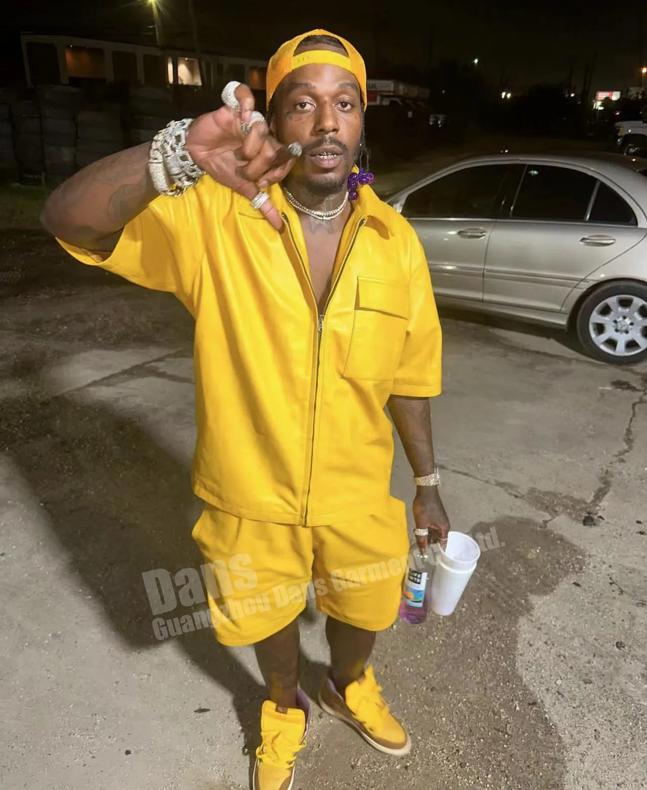 Summer Custom Faux Leather Set Mens Fashion Short Sleeve Pu Zip Up Jacket Coat And Shorts Two Piece Sets For Men