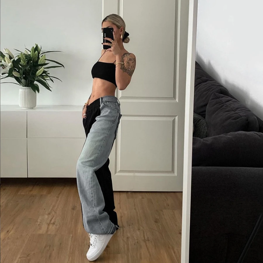 Nibber P1737263 fashion Patchwork loose casual pants for women Hip hop slim jeans 2021 Korean version Denim cargo Pants female