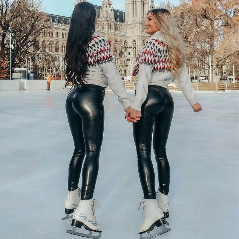 2024 Women Fleece Autumn And Winter Adults Solid Thick Support Sexy Leather Tights Plus Size Sports Pants Warm Legging