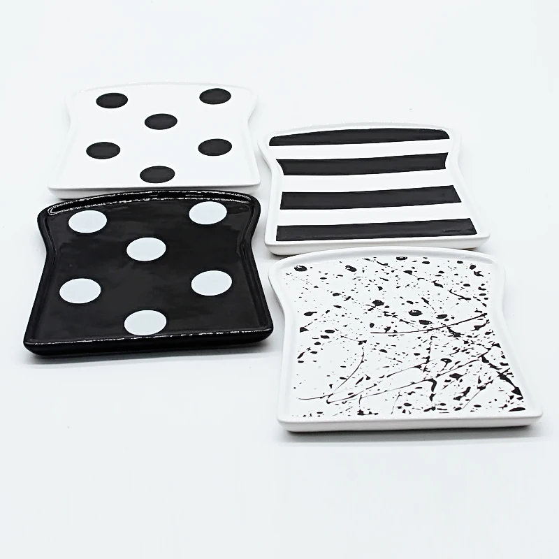 Bread slice shape nordic dried fruit snack dishes set snack plate serving ceramic dessert plates