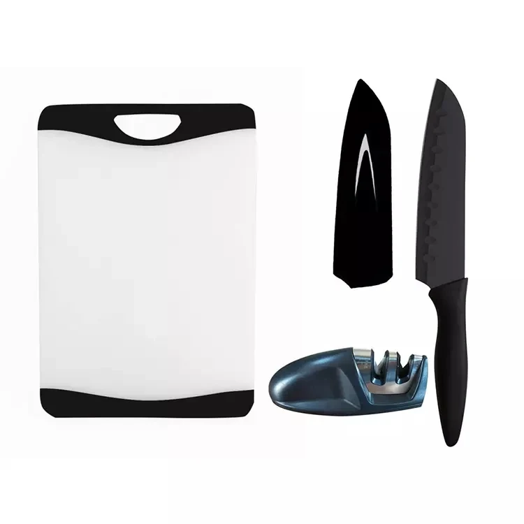 High Quality Professional 3pcs Stainless Steel Chef Kitchen Knife Set With Sharpener Cutting Board