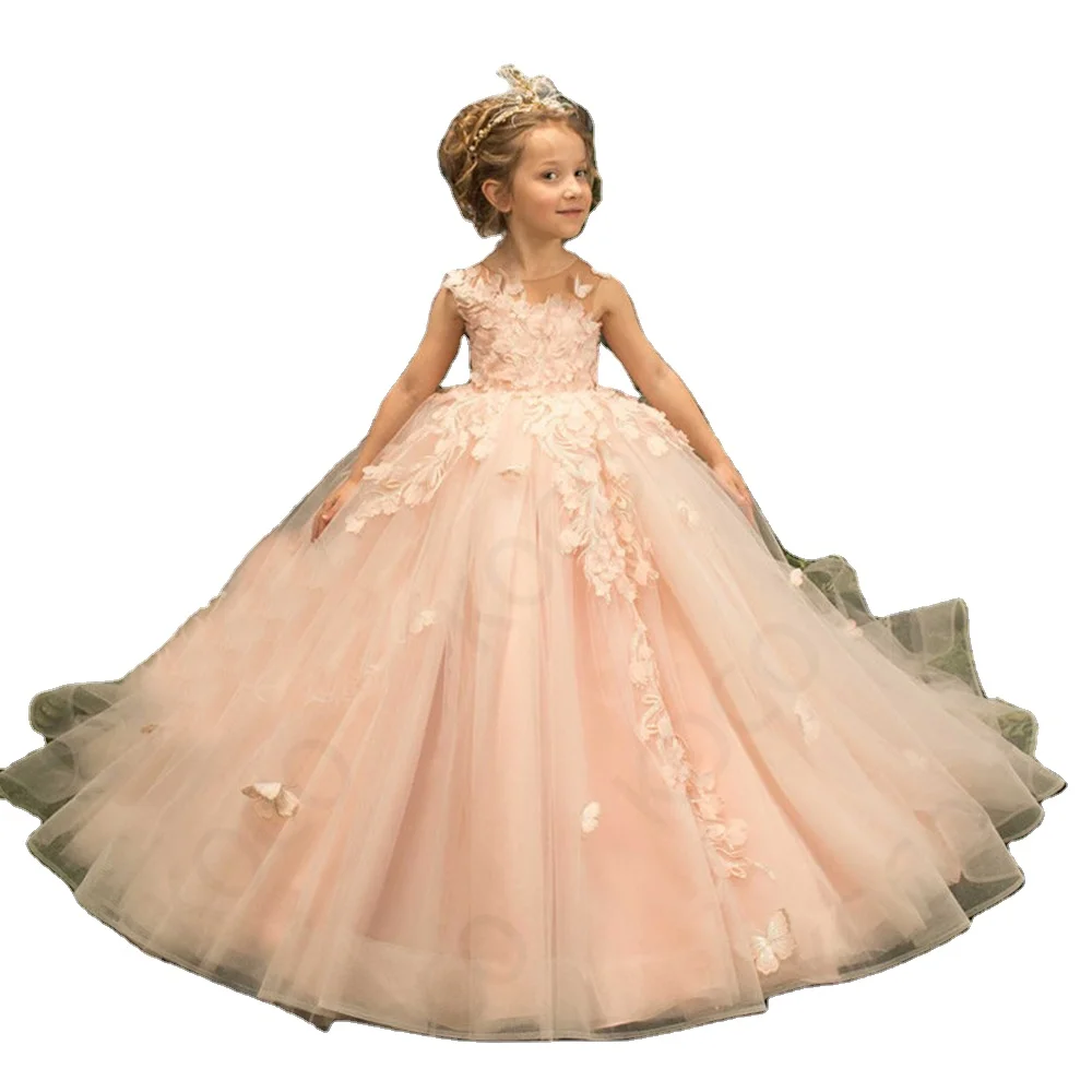 2024 new girl lace high-end fashion princess dress piano model catwalk birthday wedding flower child costume dress